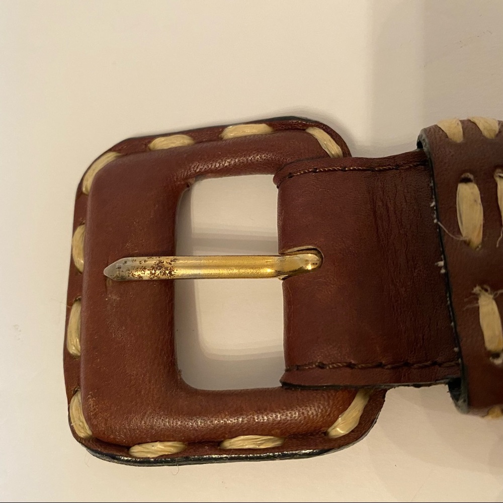 💎 GIVENCHY COUTURE BELT BROWN LEATHER CREAM STITCHING DESIGNER LUXURY SMALL Fit - Picture 9 of 14